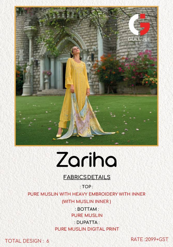 Zariha By Gull Jee Muslin Embroidery Designer Salwar Kameez Wholesale Price In Surat